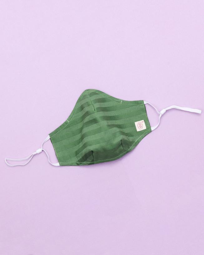 Face Mask - Green Self Weaved Stripe Mask (Nose Wire Embedded)